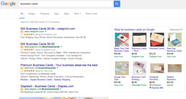 谷歌搜索广告大改版：右侧广告挪至页面顶部