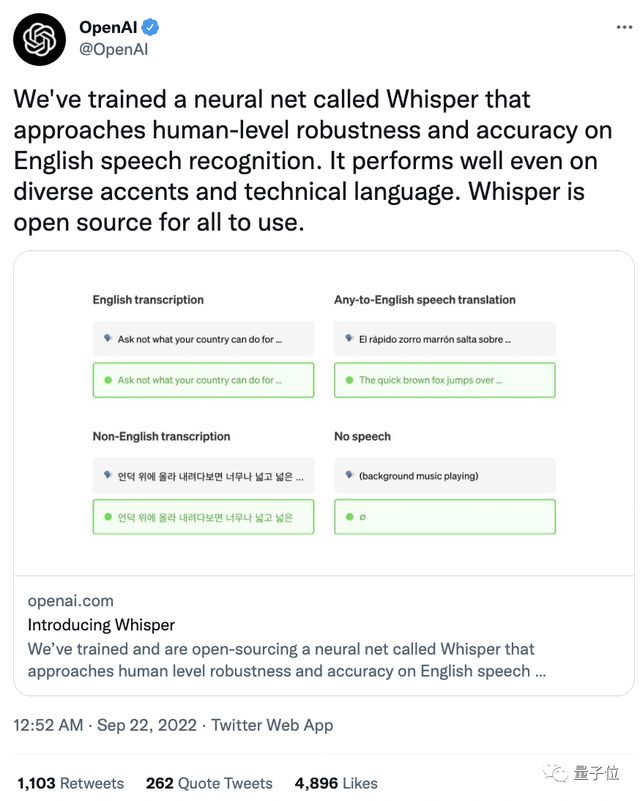 能听懂口音的开源语音系统来了：OpenAI出品 支持99种语言
