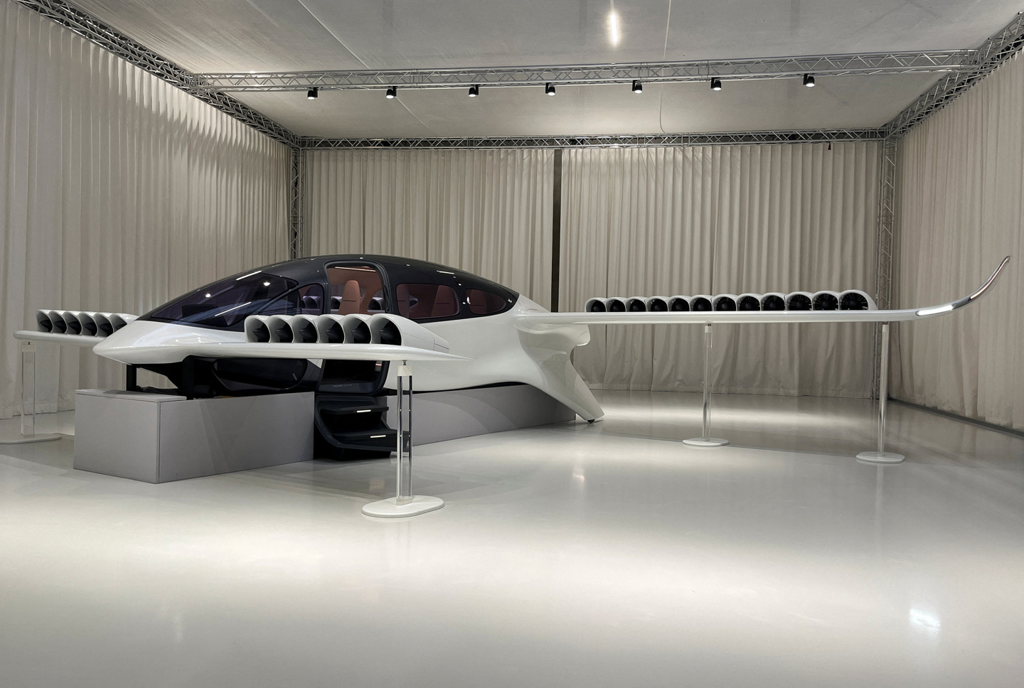 Full-size mock-up of an electrically powered Lilium Jet air taxi presentation